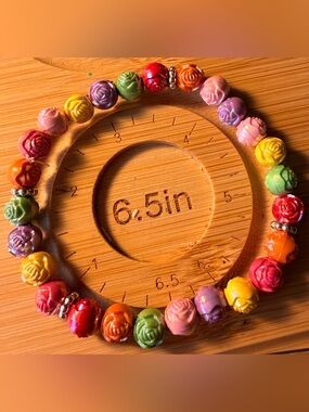 Colorful Rose Bead Stretch Bracelet - Multicolor